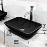 Sottile Matte Black Bathroom Sink/Basin Set with Cass Faucet and Glass Rectangular Vessel