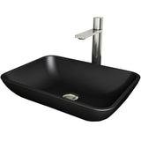 Sottile Matte Black Bathroom Sink/Basin Set with Gotham Faucet and Glass Rectangular Vessel