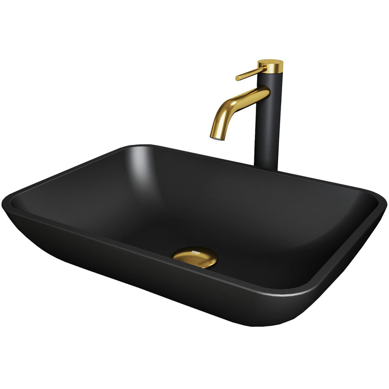 Sottile Matte Black Bathroom Sink/Basin Set with Lexington Faucet and Glass Rectangular Vessel G1008