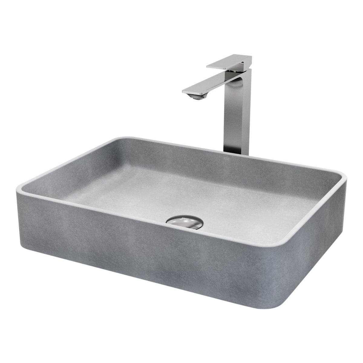 Tarragona Gothic Grey Bathroom Sink/Basin Set with Dunn Faucet and Rectangular Vessel