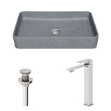 Tarragona Gothic Grey Bathroom Sink/Basin Set with Dunn Faucet and Rectangular Vessel