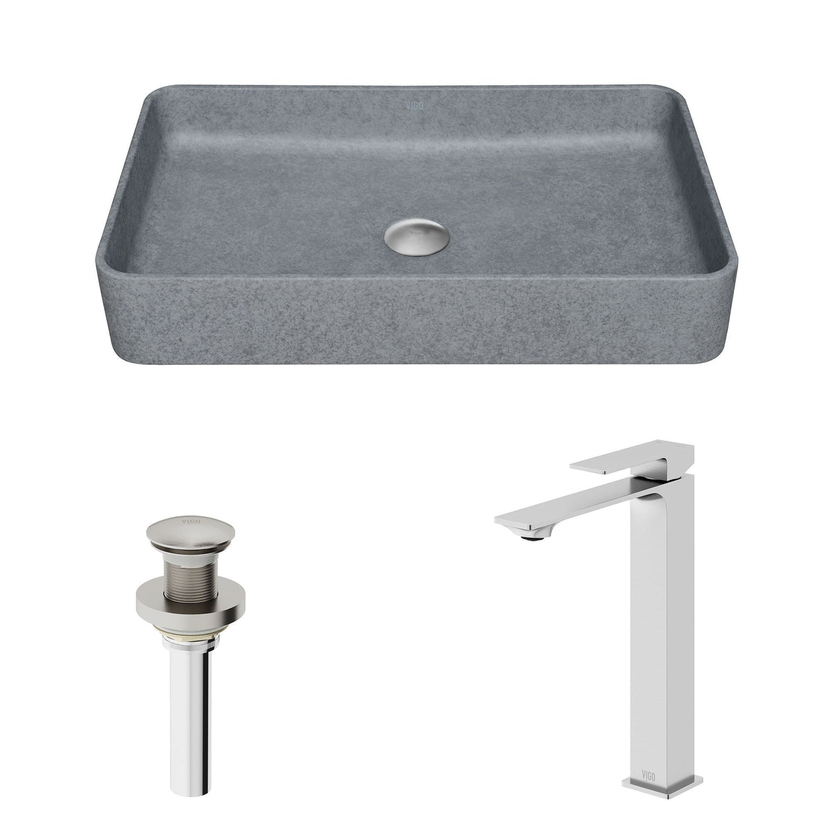 Tarragona Gothic Grey Bathroom Sink/Basin Set with Dunn Faucet and Rectangular Vessel