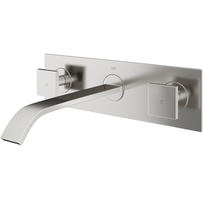 Titus Wall Mount Dual Handle Bathroom Sink Faucet, Eco-Friendly 1.2 GPM Flow Rate, Brushed Nickel U8597