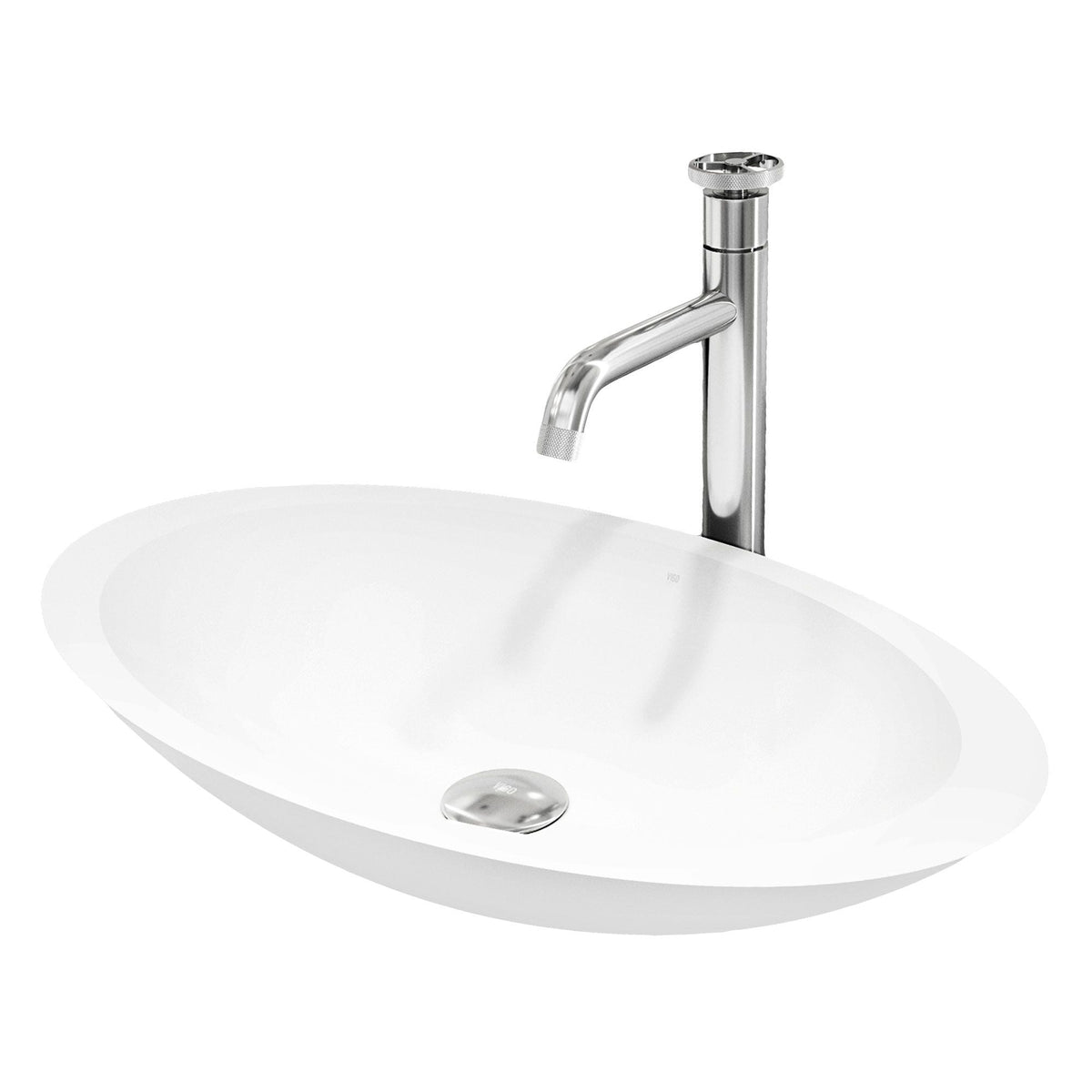 Wisteria White Bathroom Sink/Basin Set with Cass Faucet and Oval Composite Vessel