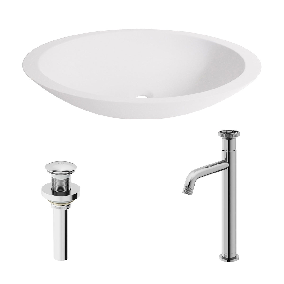 Wisteria White Bathroom Sink/Basin Set with Cass Faucet and Oval Composite Vessel