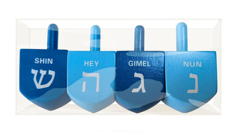 Wooden Dreidel Set, Multi-Coloured, 4-pc, for Hanukkah W1866